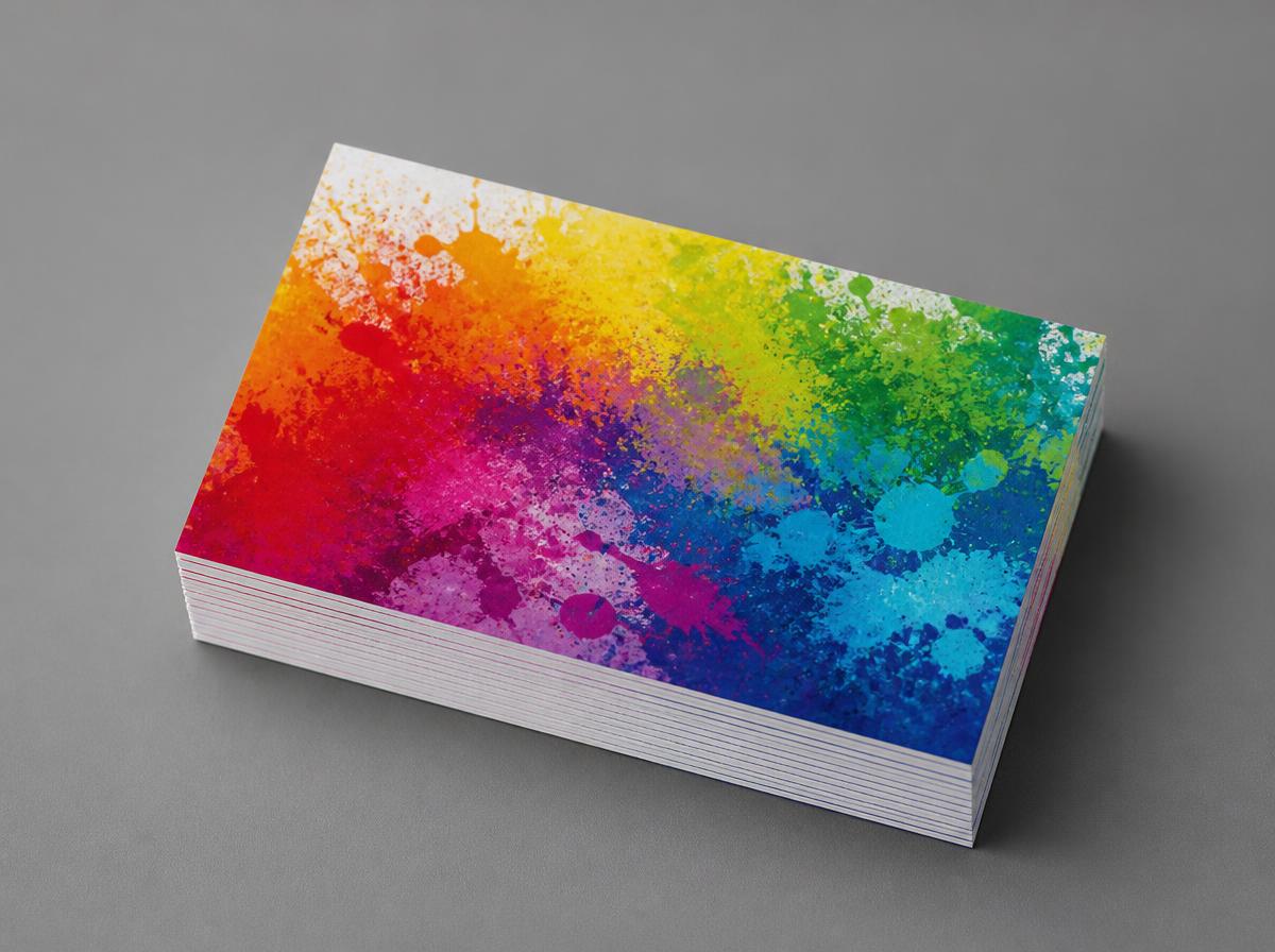 Stack of standard 3.5 by 2 inch business cards on a desk