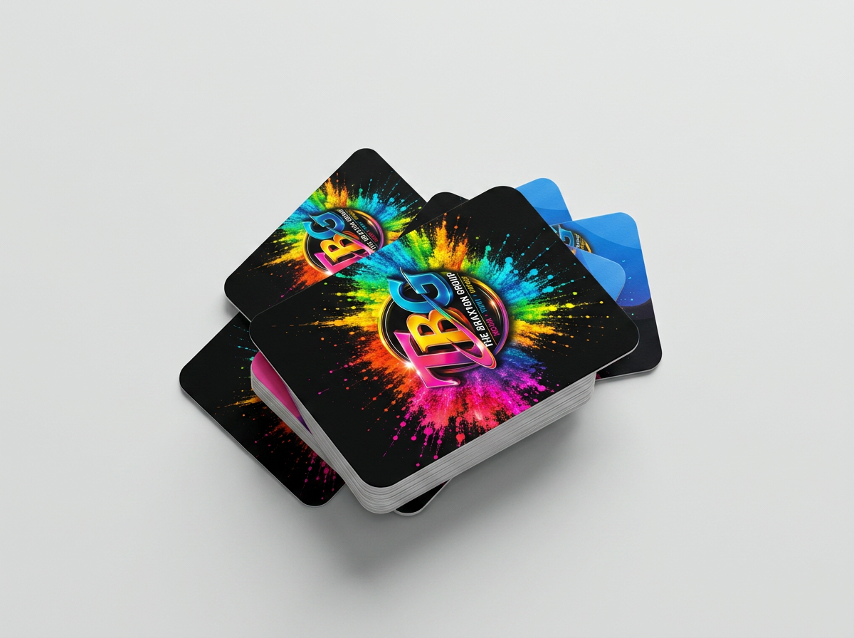 Rounded-corner business cards fanned out